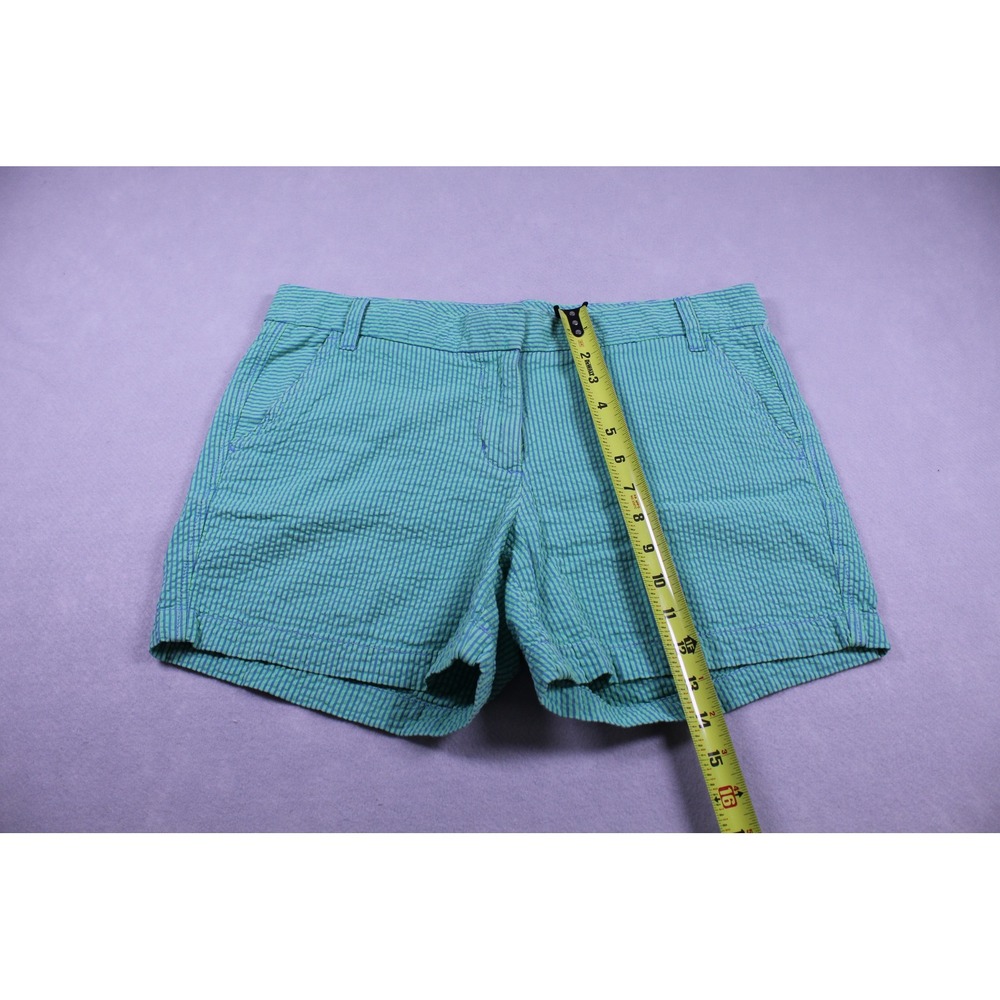 J.Crew Womens Green Blue Striped Seersucker Shorts Size 8 Preppy Casual Summer - Picture 2 of 5